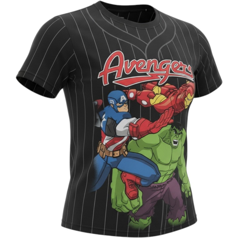 Marvel Avengers Assemble Boys Black Pinstripe Graphic T-Shirt Size M 8 Hulk Cap